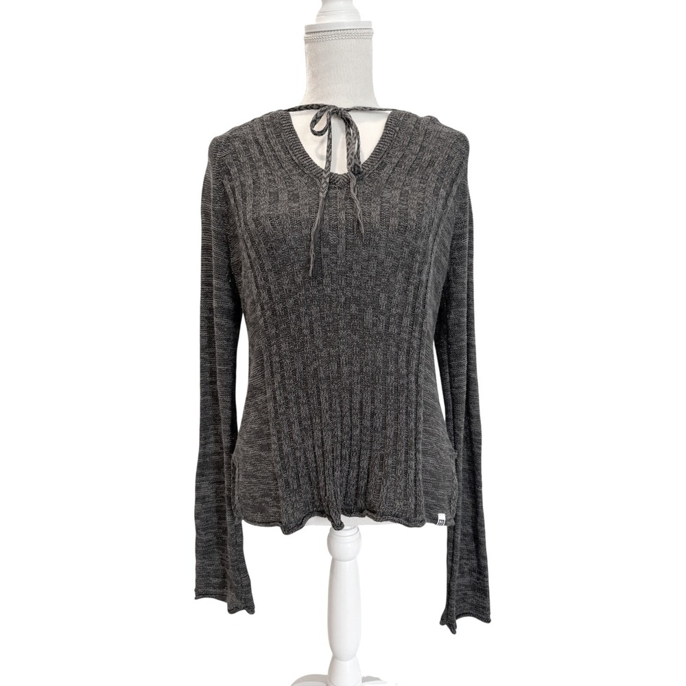 Roxy Charcoal Gray Hooded Knit Sweater Womens L Boho Surf Pullover Casual